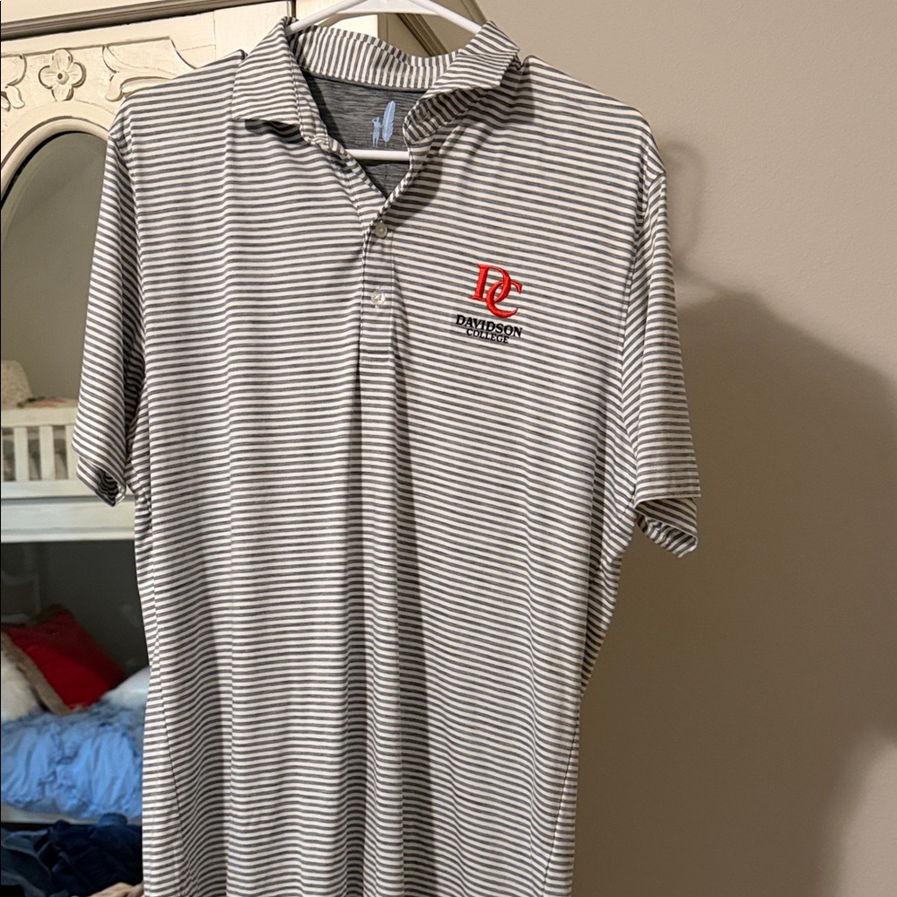 johnnie-O Grey and White Davidson Striped Polo Shirt
